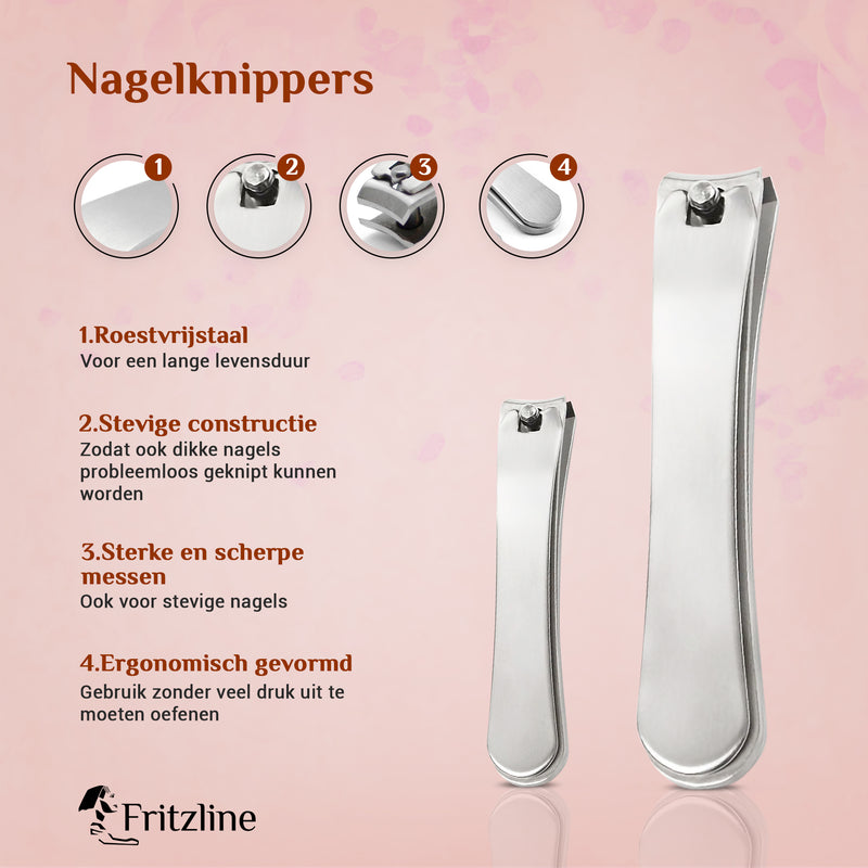 Fritzline® hoogwaardige Roestvrijstalen Manicure en Pedicure Set - Compleet Verzorgingspakket