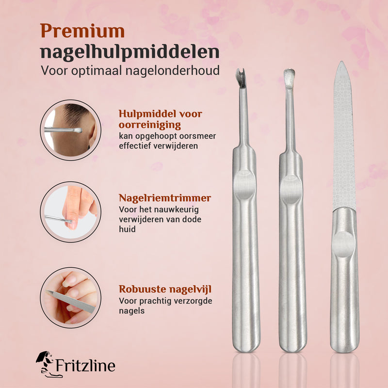 Fritzline® hoogwaardige Roestvrijstalen Manicure en Pedicure Set - Compleet Verzorgingspakket