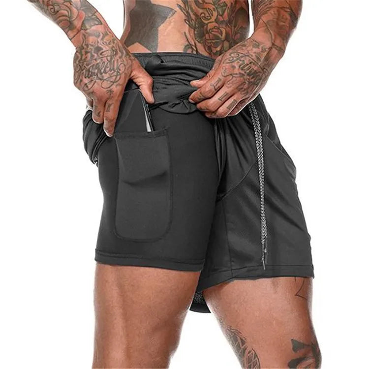 Fritzline® Schwarze 2-in-1-Sporthose Größe L mit Handytasche - Bequeme Sportshorts - Sporthose - Fitnesshose - Shorts - Sportbekleidung - 2-in-1-Shorts Herren - Handytaschen