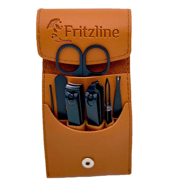 Fritzline® 7-teiliges Maniküre-Set – Braunes Lederetui – Erschwingliche Luxus-Pflegewerkzeuge für Hand, Fuß und Gesicht