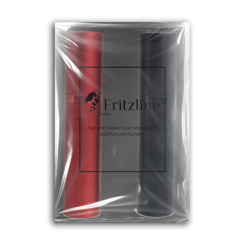Fritzline® Set van 2 Luxe Navulbare Parfumflesjes - parfum flesje navulbaar - verstuiver flesjes leeg - reisflesje - mini parfumverstuiver - zilver zwart