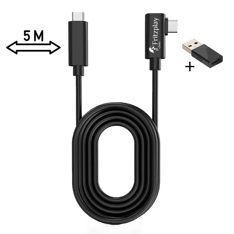 Fritzplay Link Kabel voor oa Meta Oculus Quest 1, 2 & 3 - USB-C naar USB-C 3.2 Gen 1 - 5 Meter - 5Gbps - USB Adapter