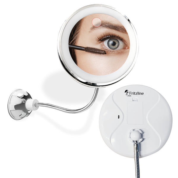 Fritzline® make up spiegel - LED verlichting - 10x vergroting - zuignap - dimbaar - flexibele zwanenhals - rond
